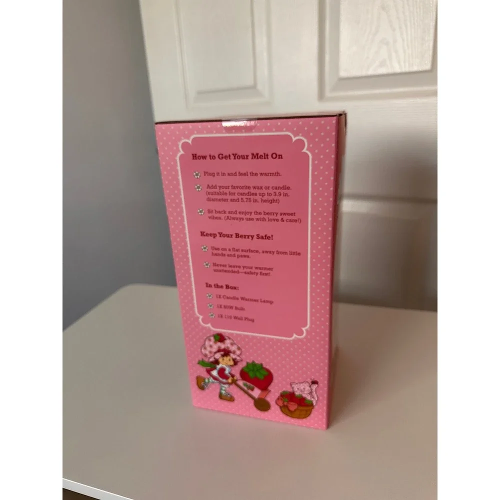Strawberry Shortcake Candle Warmer Lamp Red Pink New Glass Shade Wood Base Timer